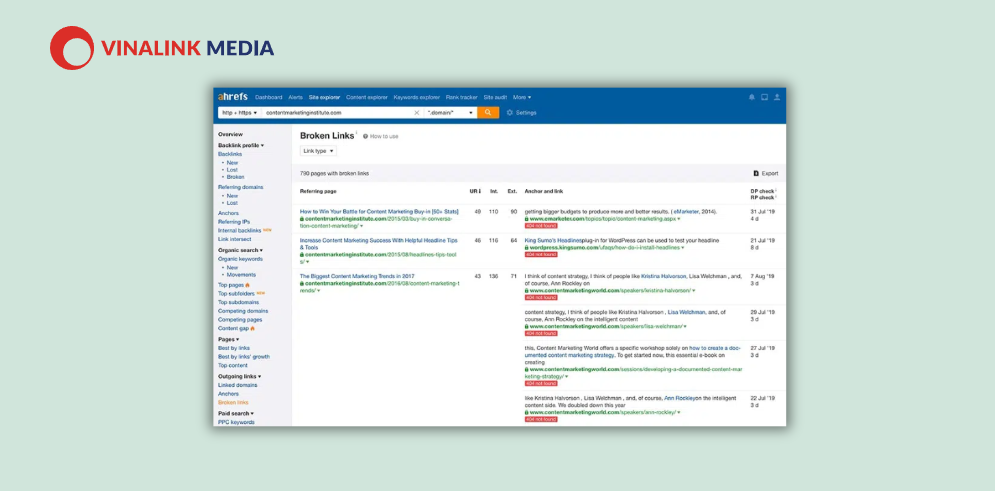 Bước 2: Kiểm tra các internal link bị hỏng trên website